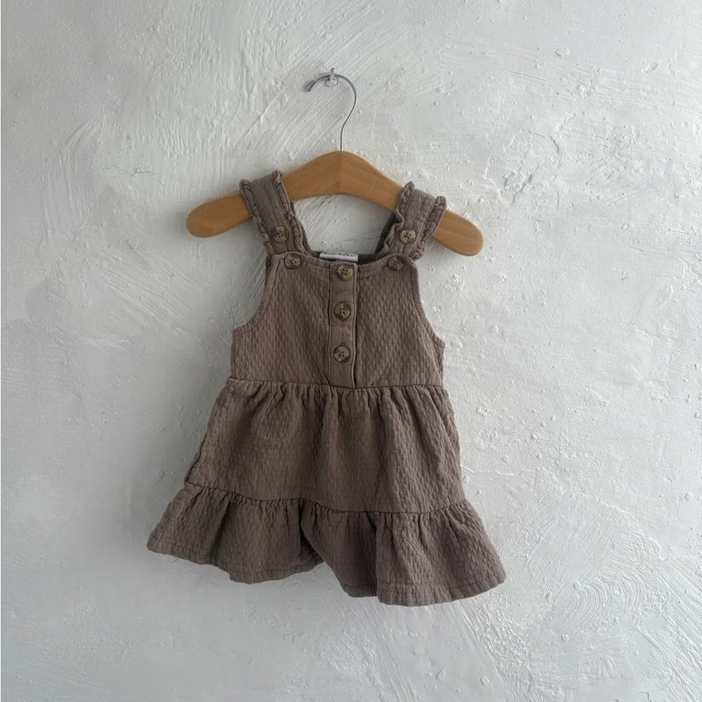 Nicole Miller Taupe Textured Button-Front Ruffle Dress